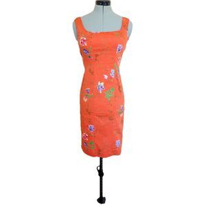 VTG Y2K PHILOSOPHY DI ALBERTA FERRETTI Cotton Floral Sequin Midi Sheath Dress/ 2